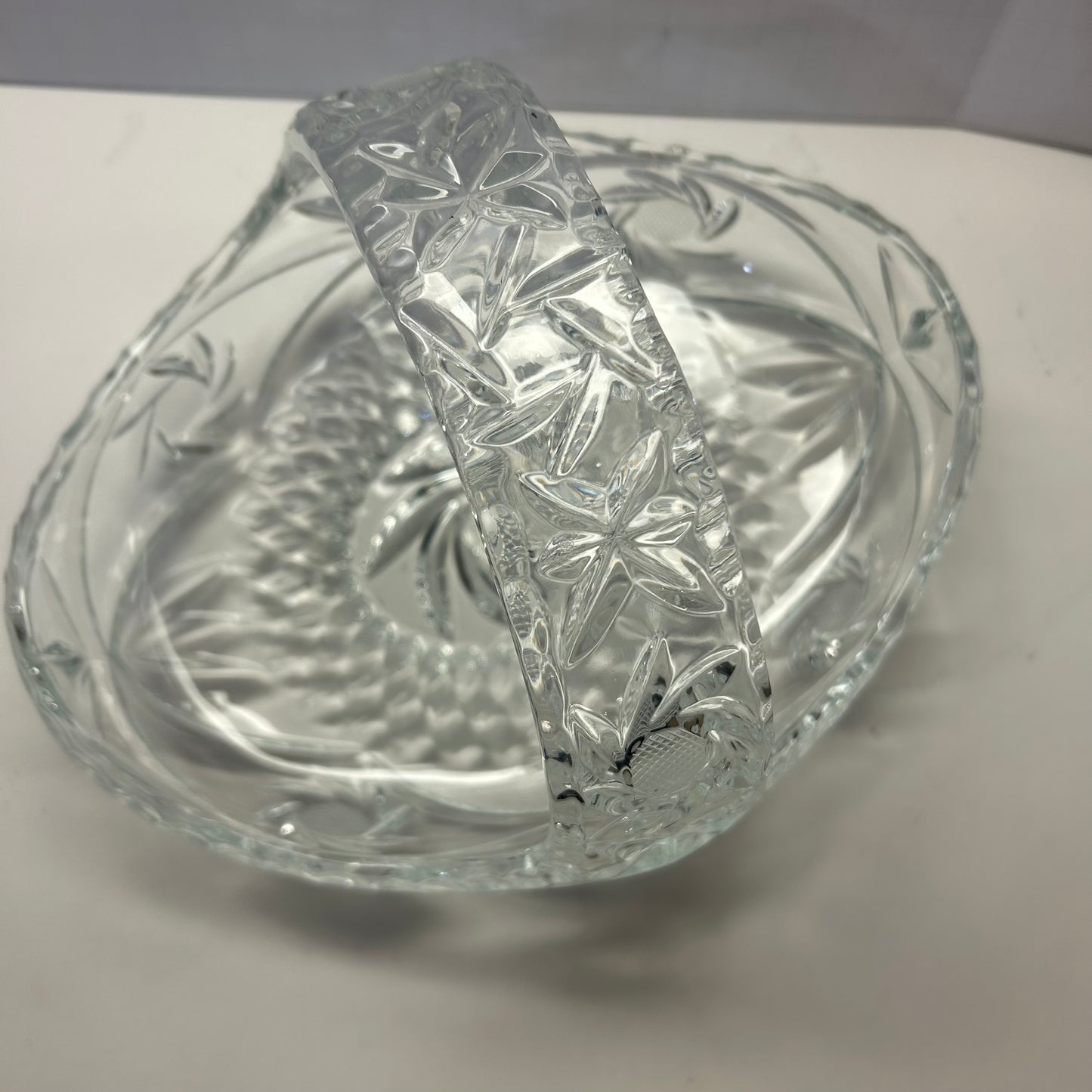 Vintage Crystal Cut Glass Basket Candy/Trinket Dish w/ Handle