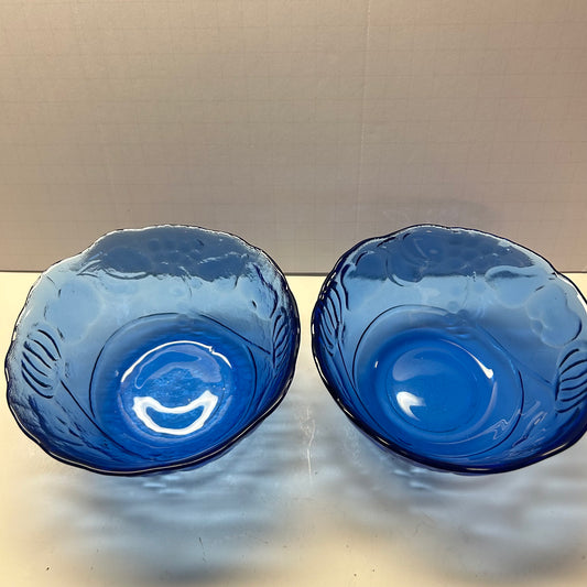 Cobalt Blue Fruit Design Glass Bowls