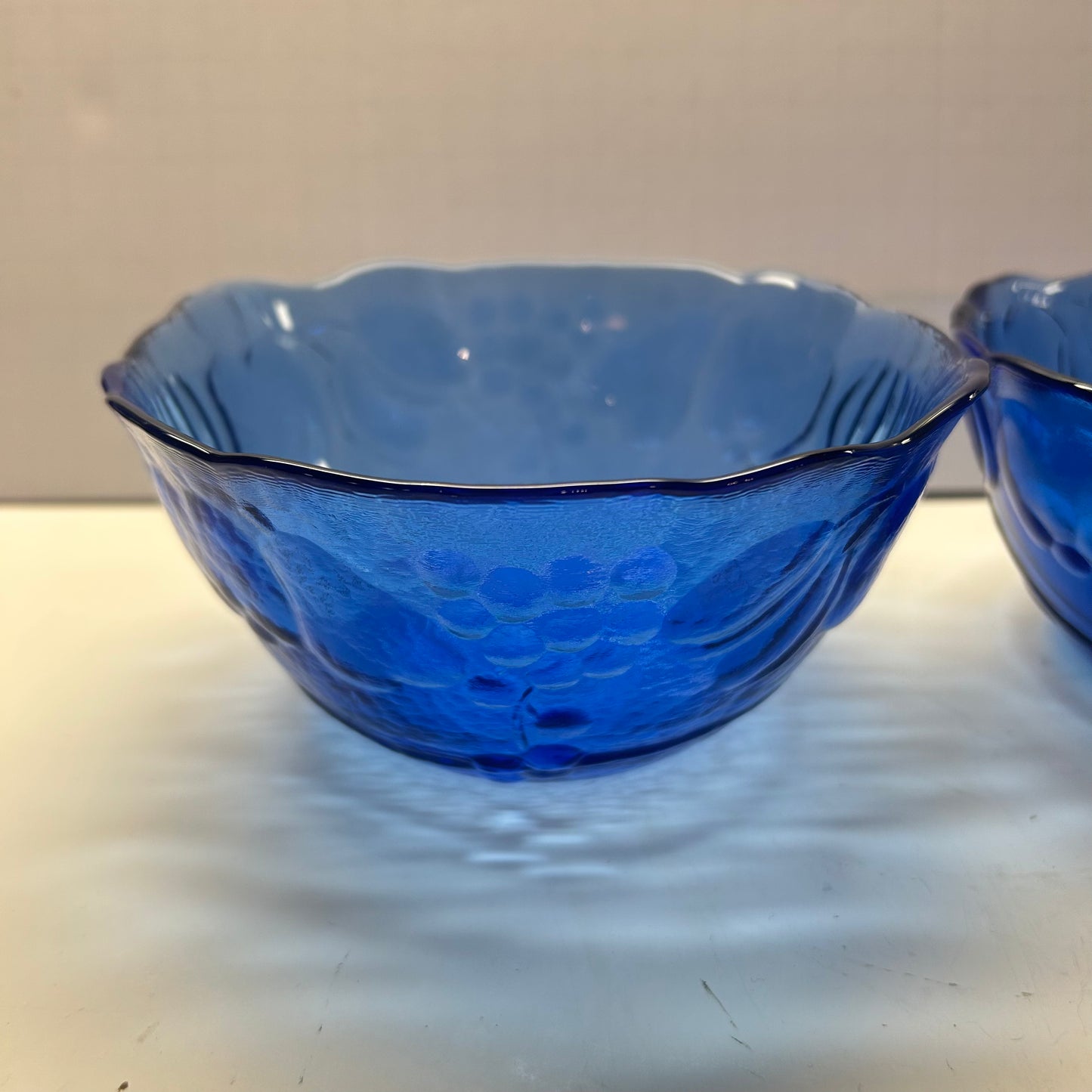 Cobalt Blue Fruit Design Glass Bowls