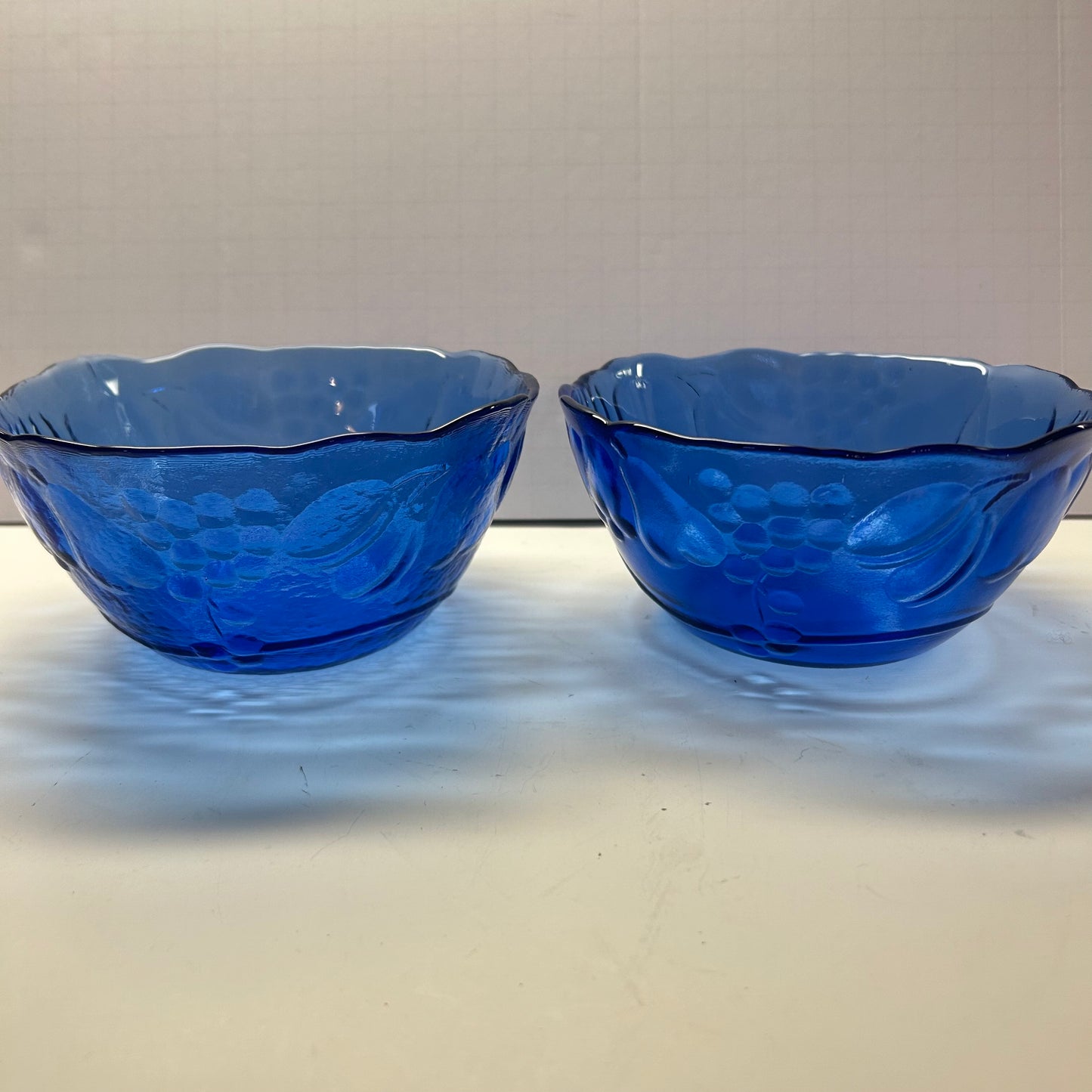 Cobalt Blue Fruit Design Glass Bowls