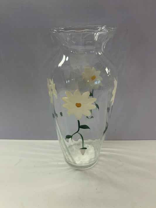 White Floral Glass Vase 10 inches Tall