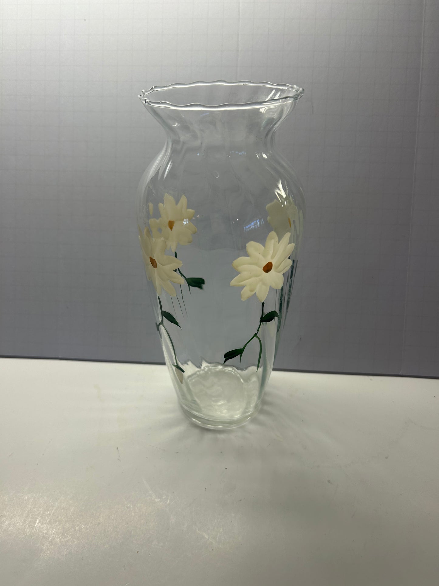 White Floral Glass Vase 10 inches Tall