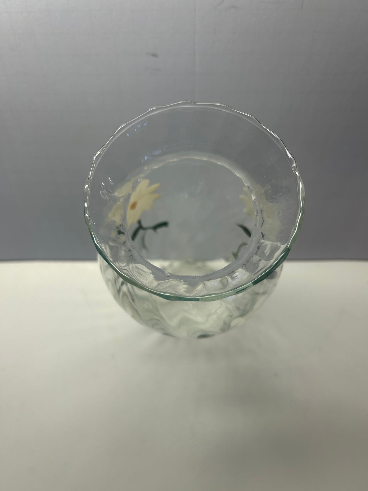 White Floral Glass Vase 10 inches Tall