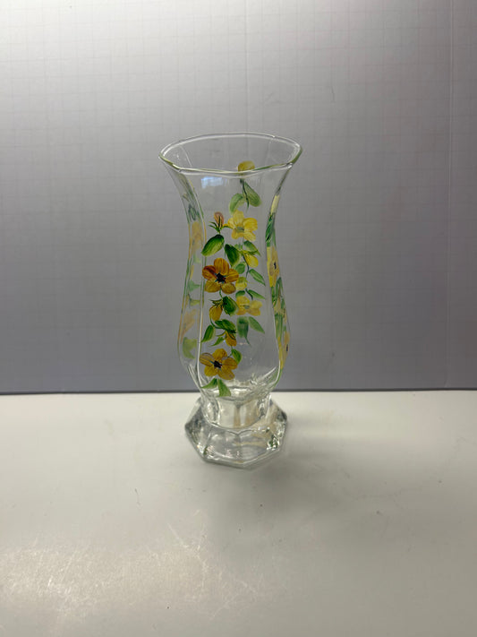 Glass Vase with Yellow Flower Design