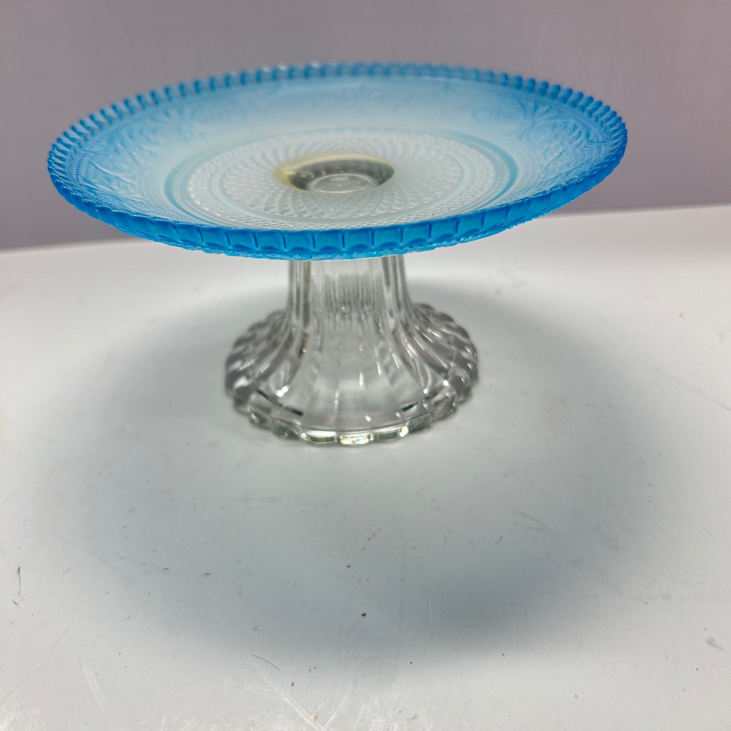 Blue Glass Pedestal Trinket and Candy Dish 6”