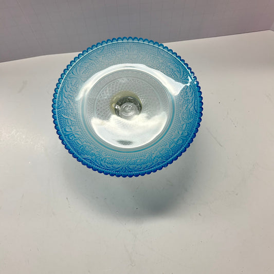 Blue Glass Pedestal Trinket and Candy Dish 6”