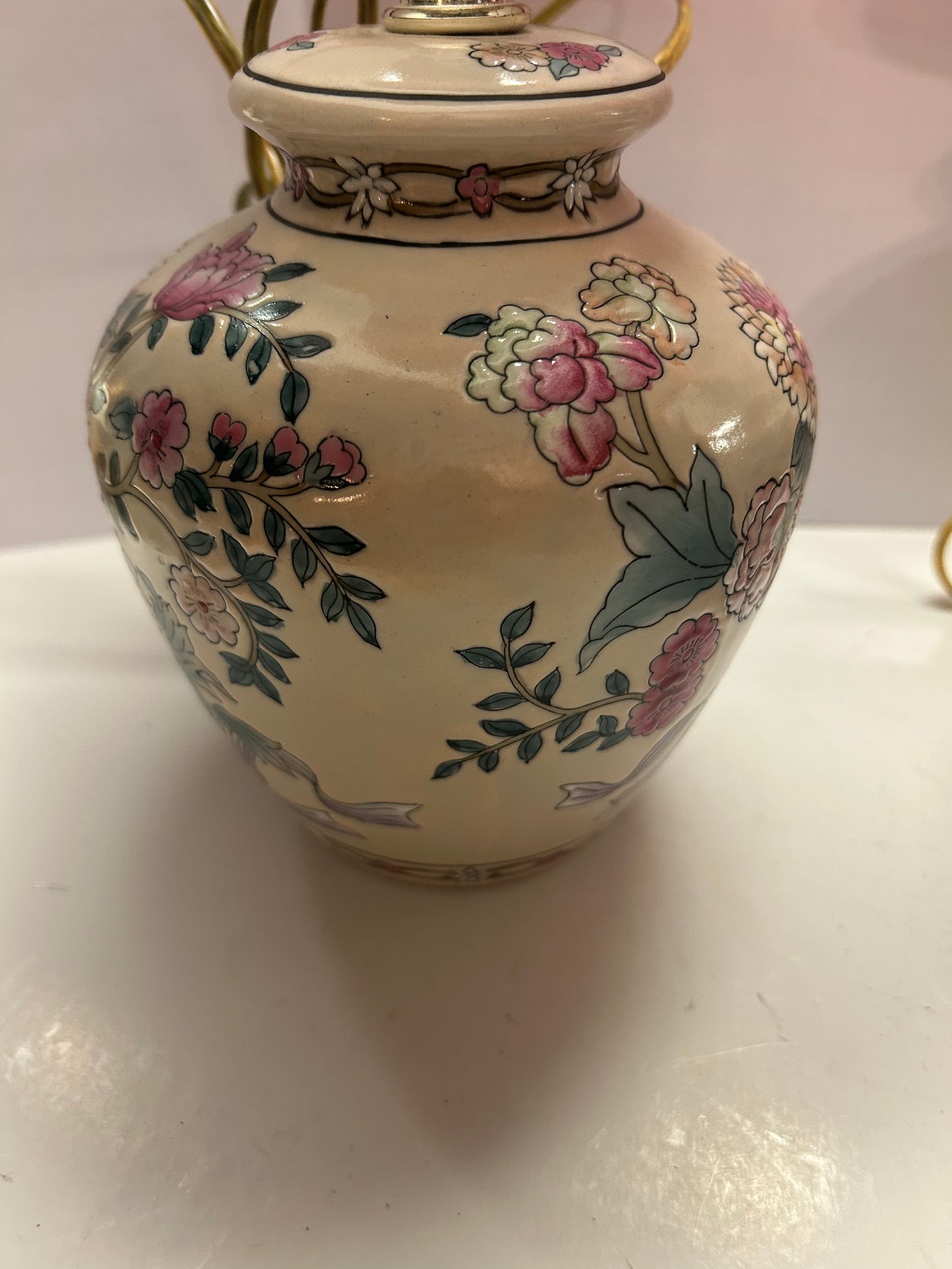 Japanese Jar Lamps with Red Shades (set of 2)