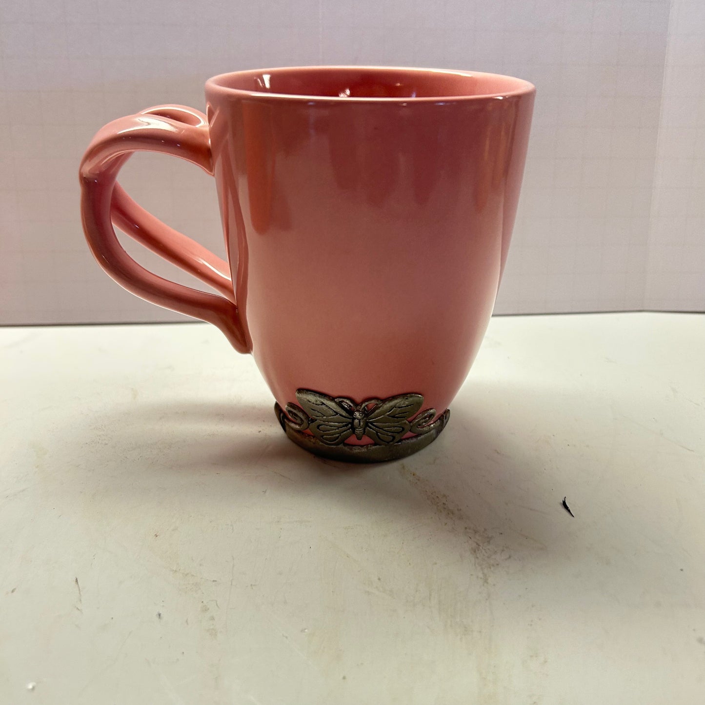 Pink Mug with Silver Butterfly X Crossed Handle