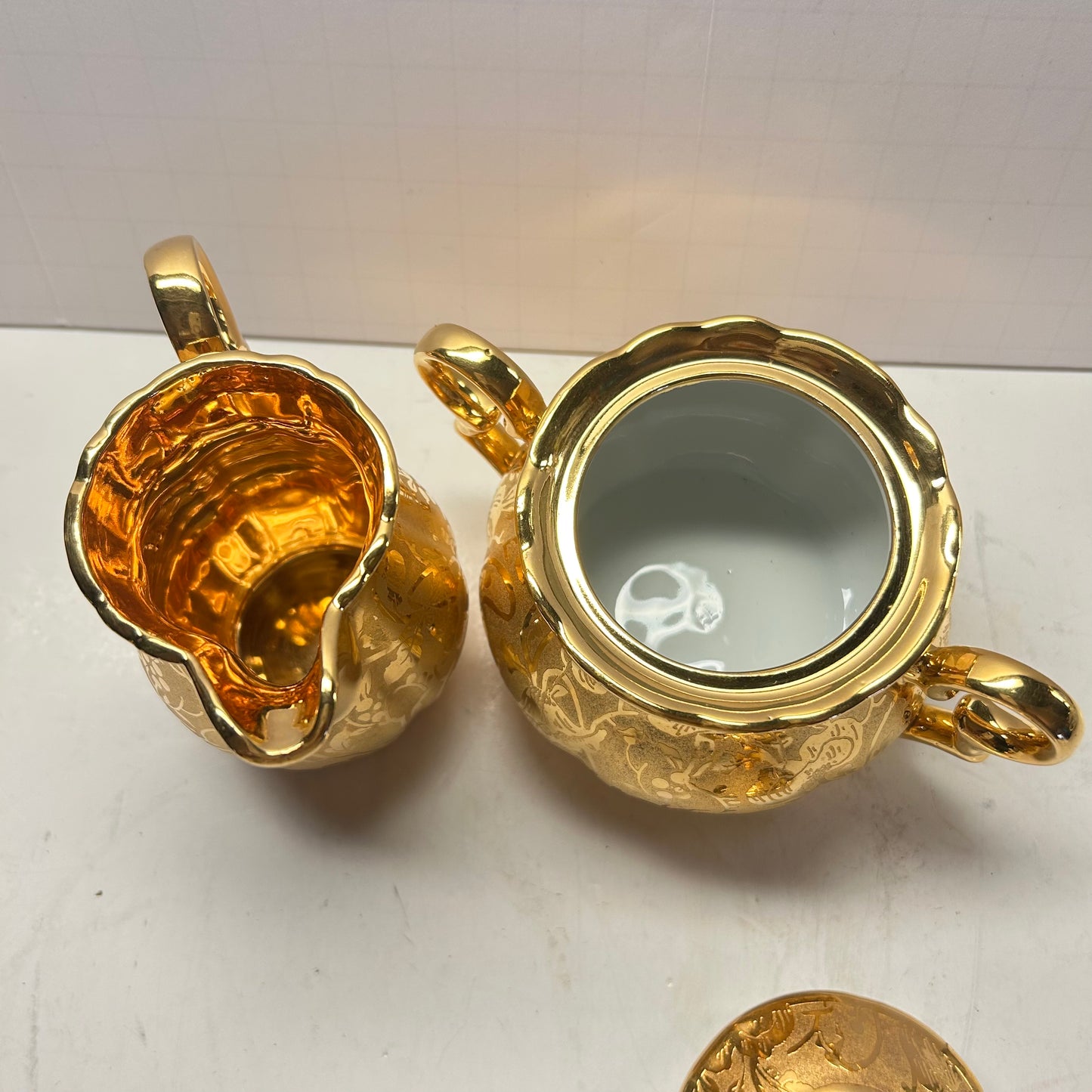 Gold Floral Design Sugar and Creamer Dishes