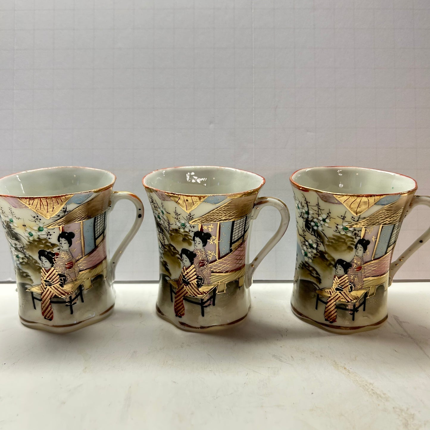 Vintage Oriental Designed Tea Cup and Saucer (Set of 3)
