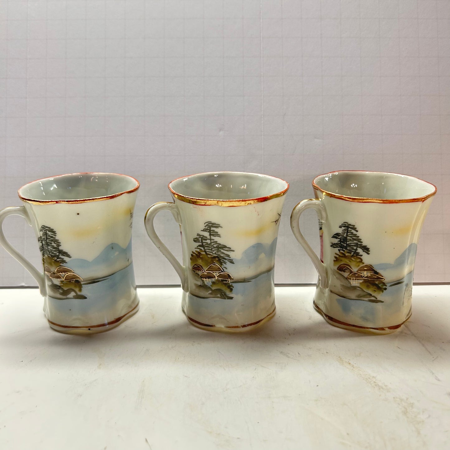 Vintage Oriental Designed Tea Cup and Saucer (Set of 3)