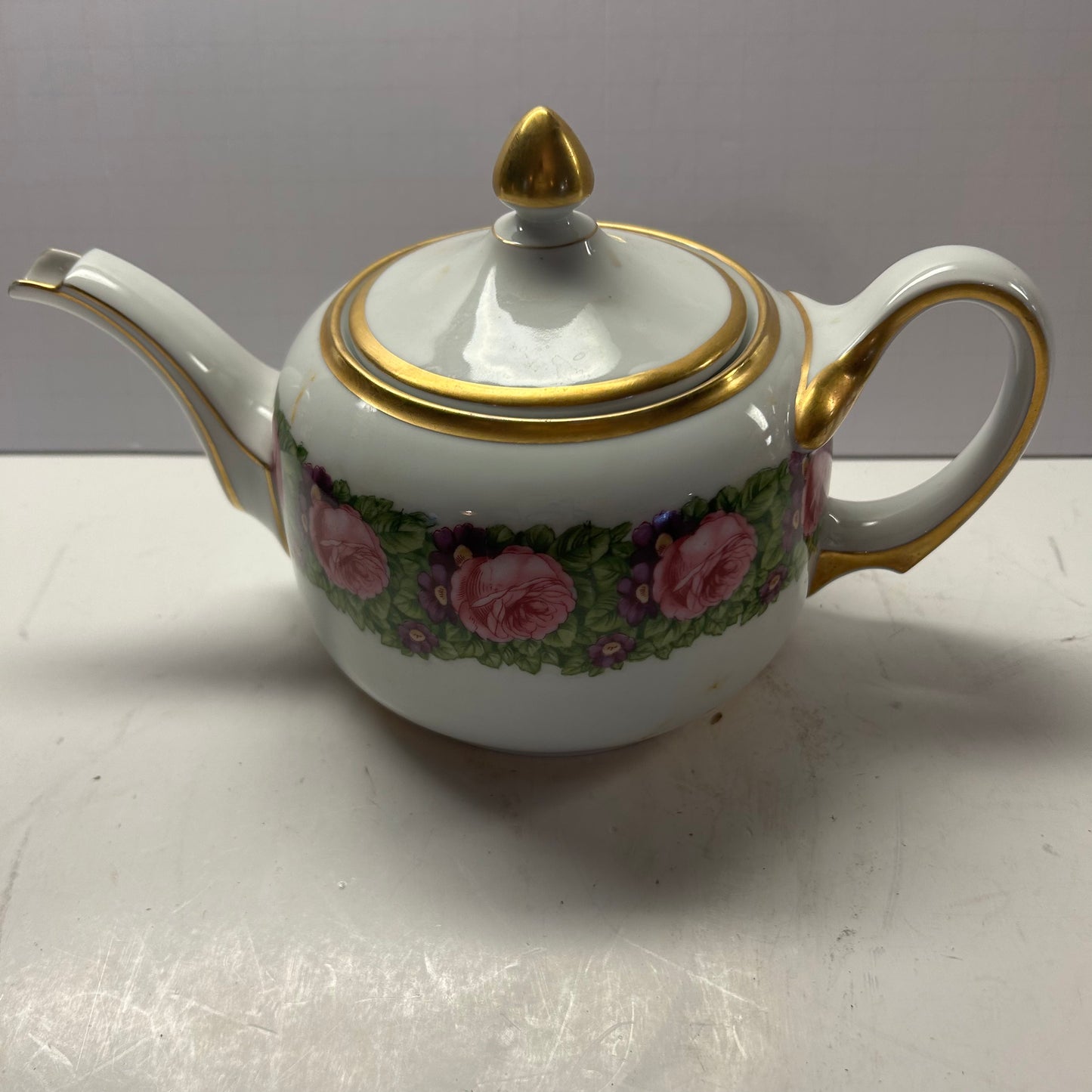 Tea Pot Roses and Gold Design  Ceramic