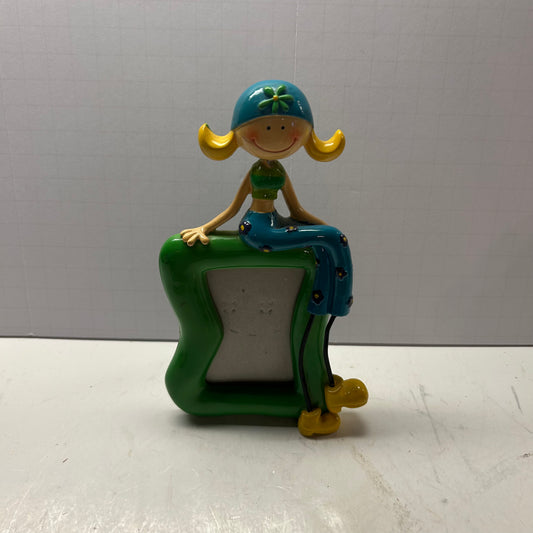 Whimsical 3-D Picture Frame with Girl Sitting On Top 3x3”