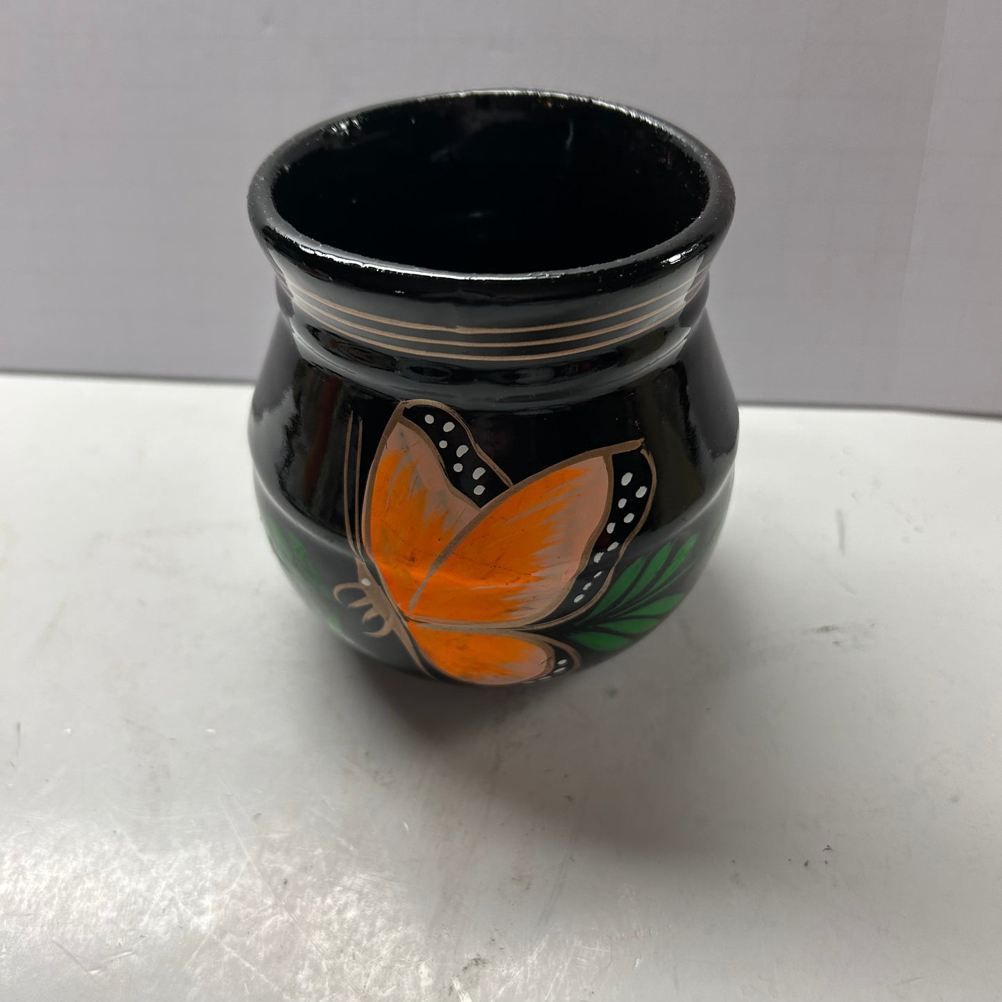 Black Mug with Orange Butterfly and