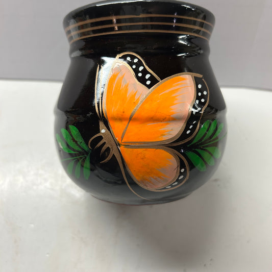 Black Mug with Orange Butterfly and