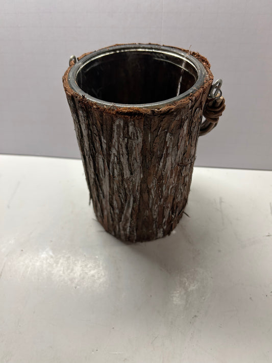 Glass and Wood Bucket like Vase/Plantar