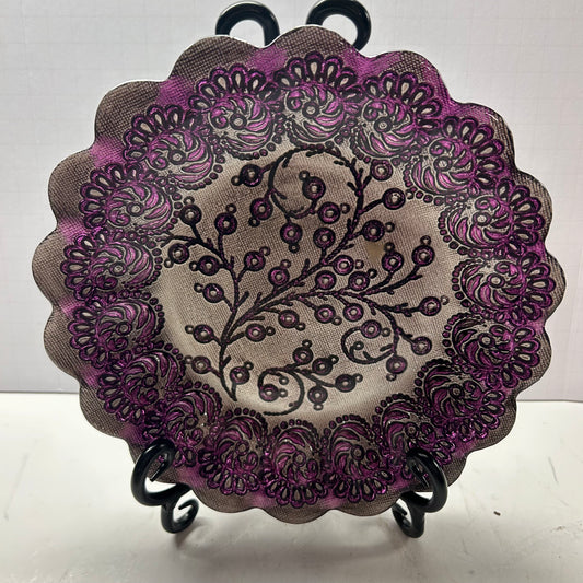 Royal Purple Glass Decorative Dessert Trinket/Candy Dish 8in diameter