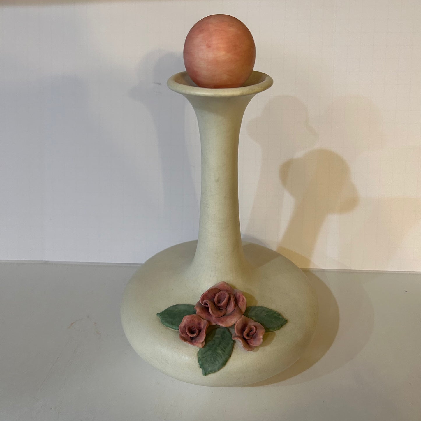 Vintage Cream and Pink Vase with Rose Design
