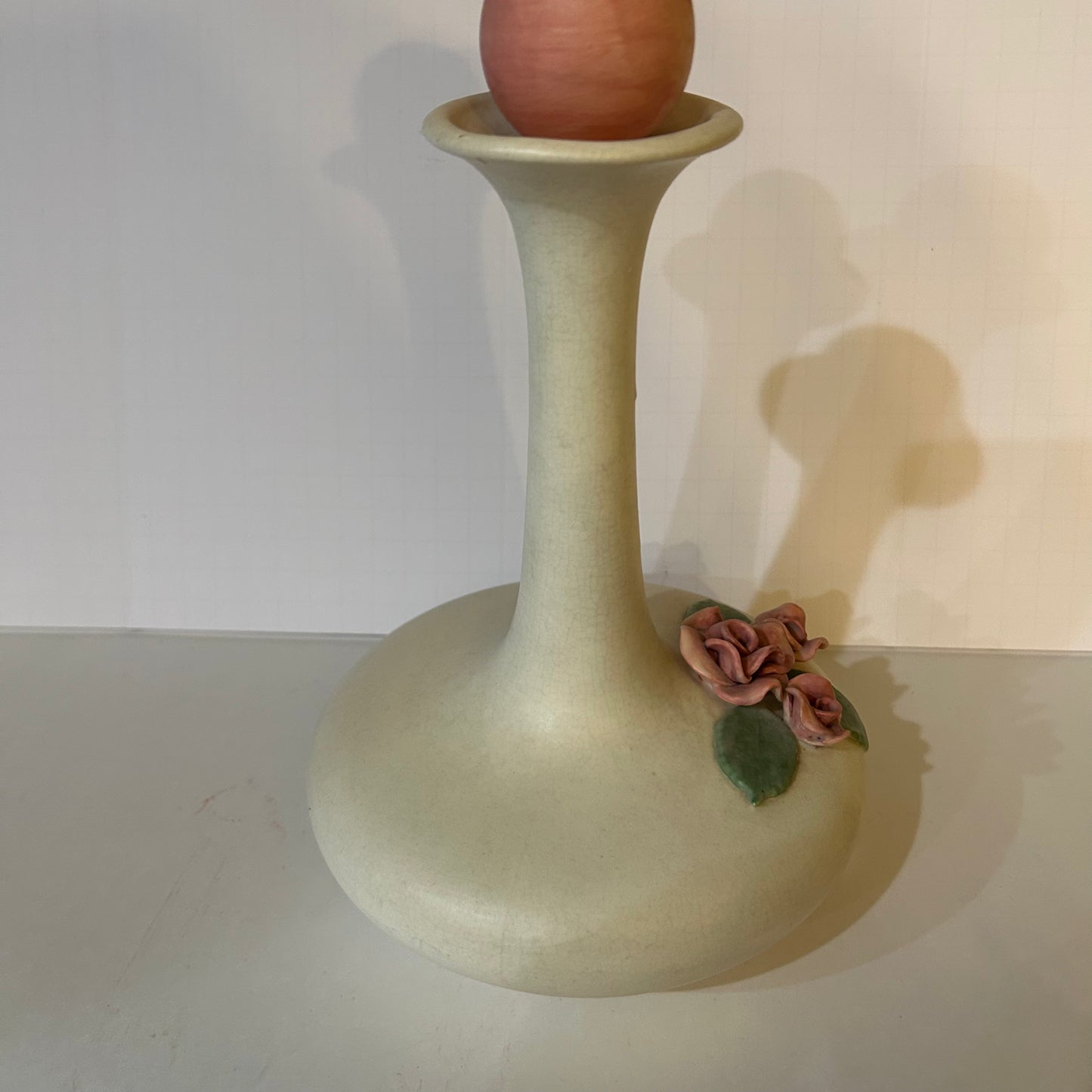 Vintage Cream and Pink Vase with Rose Design