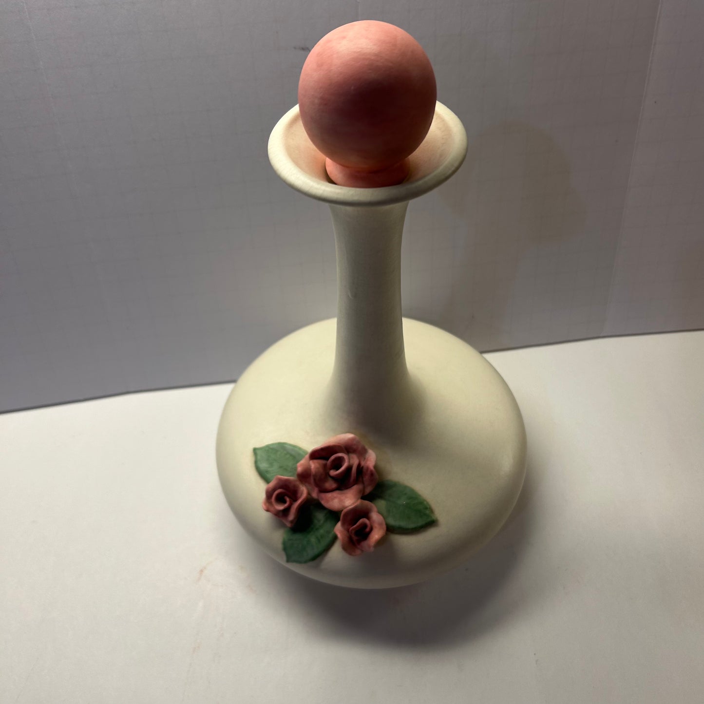 Vintage Cream and Pink Vase with Rose Design