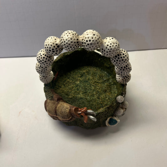 Ceramic Golf Themed Basket with Golf Ball Handle Trinket Holder