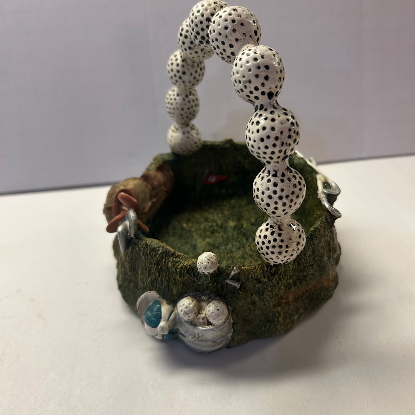 Ceramic Golf Themed Basket with Golf Ball Handle Trinket Holder