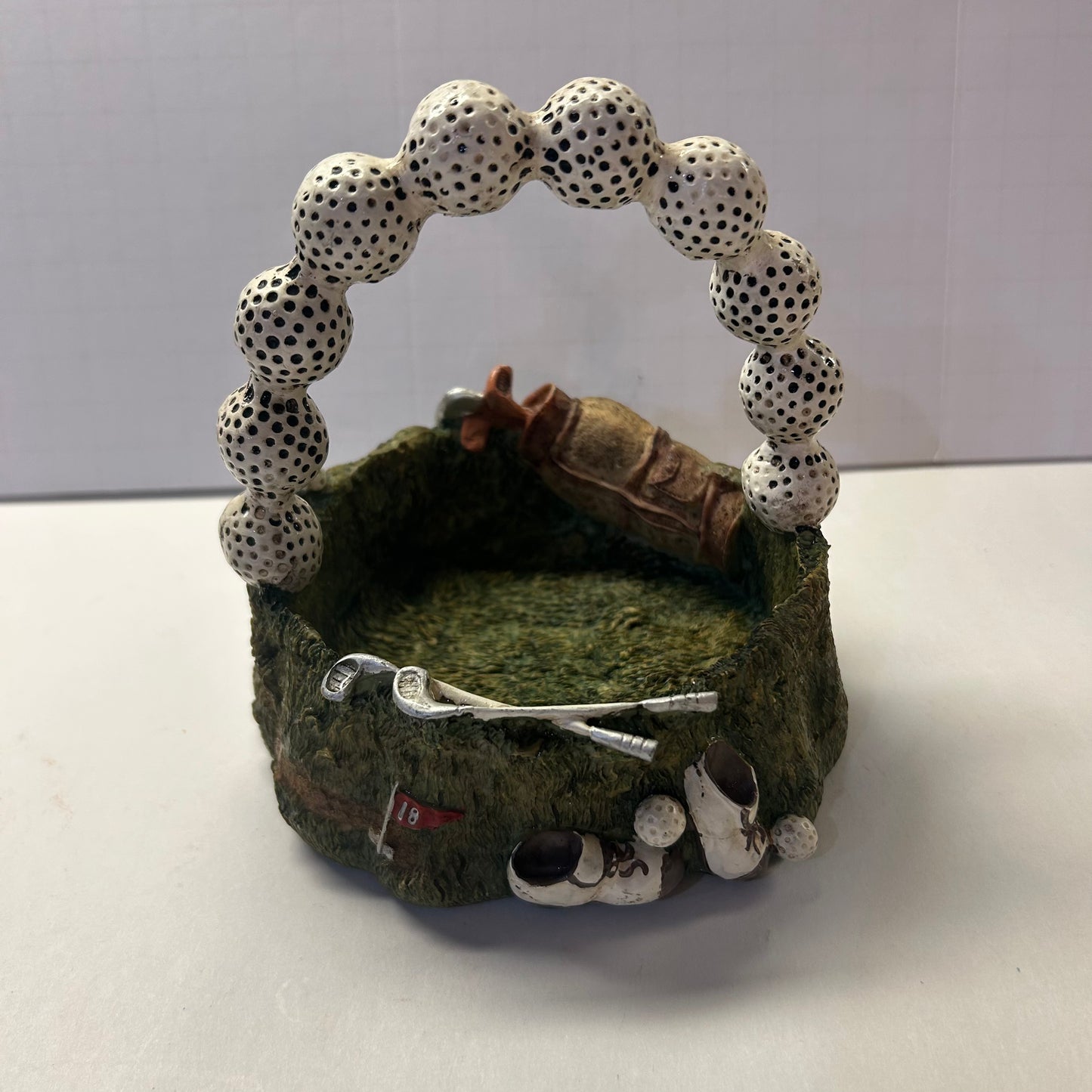 Ceramic Golf Themed Basket with Golf Ball Handle Trinket Holder