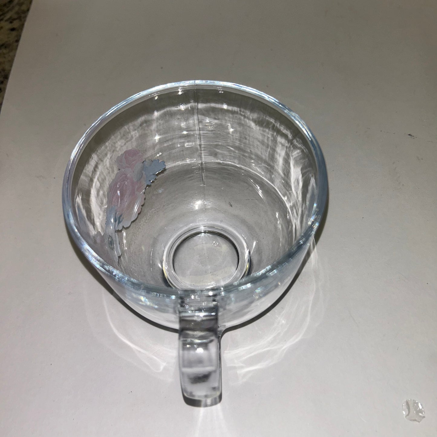 Clear Glass Mug w/ Pink & White Rose Floral Design