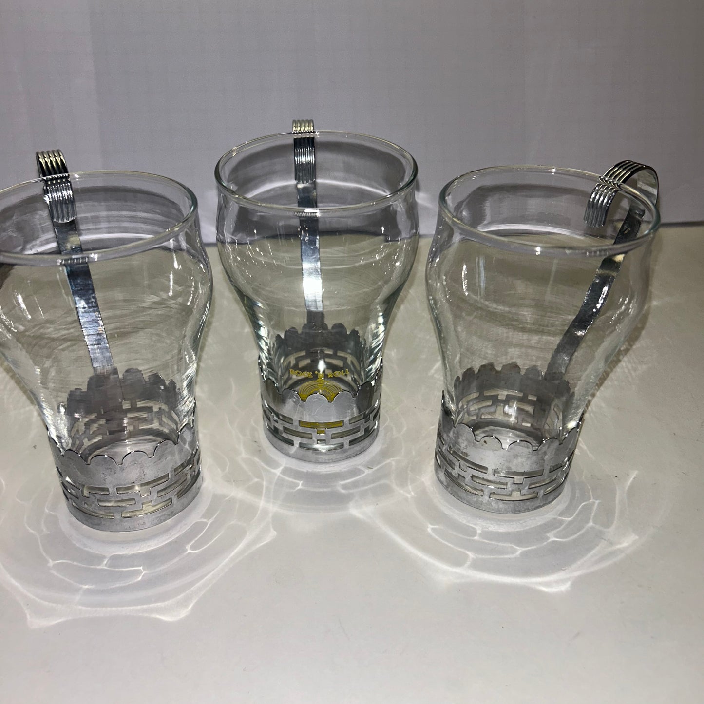 Vintage Hazel Atlas Cappuccino Glasses with Silver Detachable Handles(set of 3)
