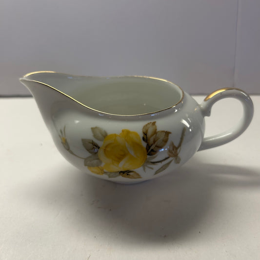 Porcelain White Creamers w/ Gold Trim & Yellow Flower Design