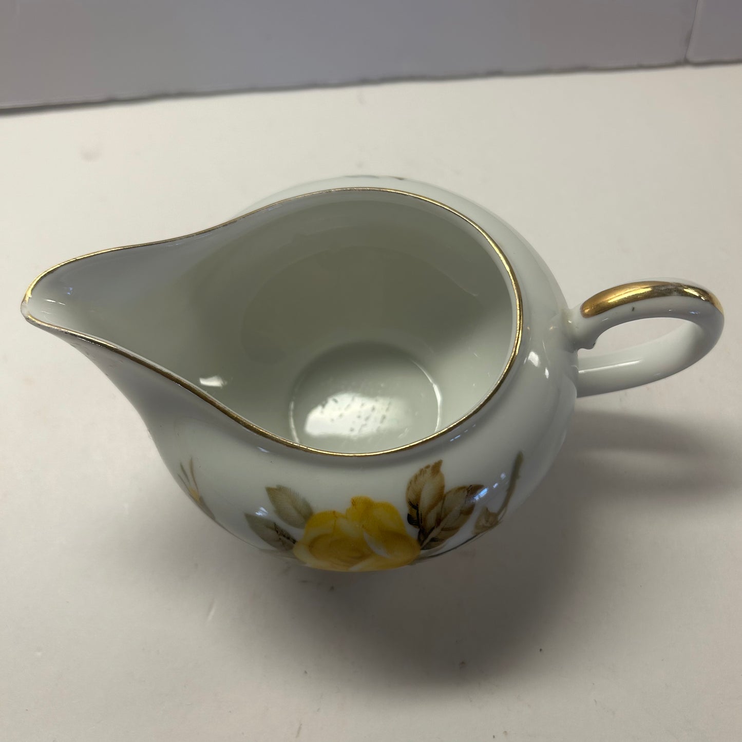 Porcelain White Creamers w/ Gold Trim & Yellow Flower Design