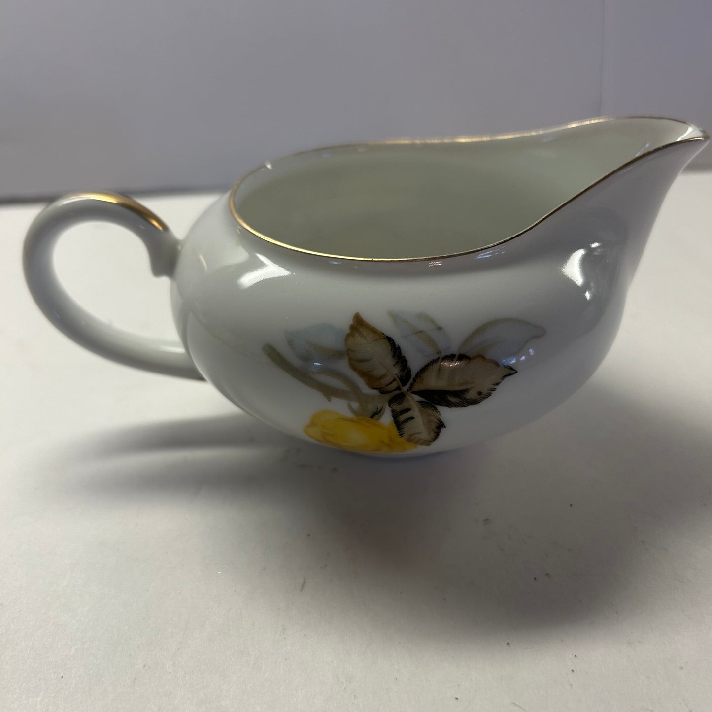 Porcelain White Creamers w/ Gold Trim & Yellow Flower Design