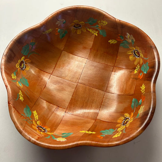 Vintage Wood Fruit/Salad Bowl with Floral Boarder Design