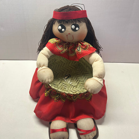 Vintage Decorative Indigenous Cloth Doll Basket