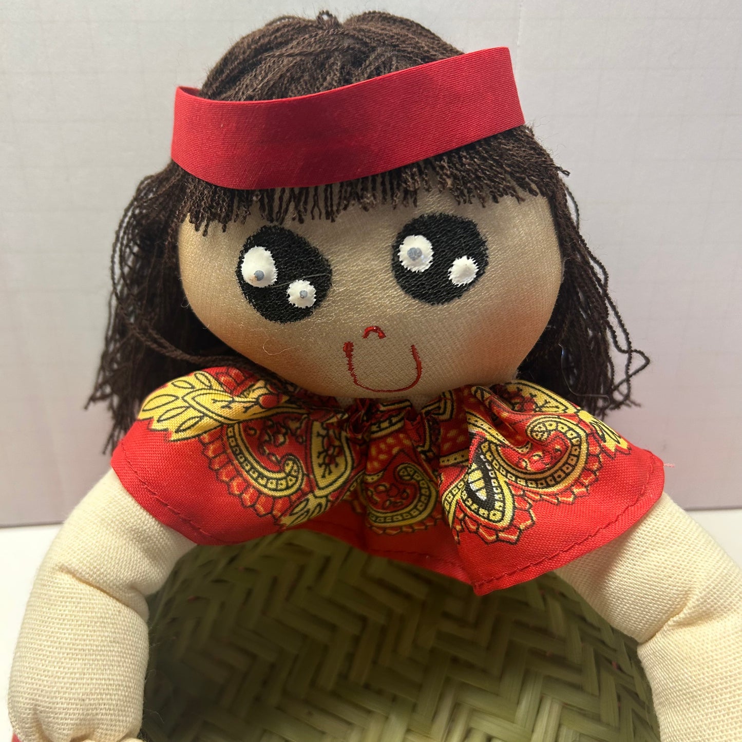 Vintage Decorative Indigenous Cloth Doll Basket