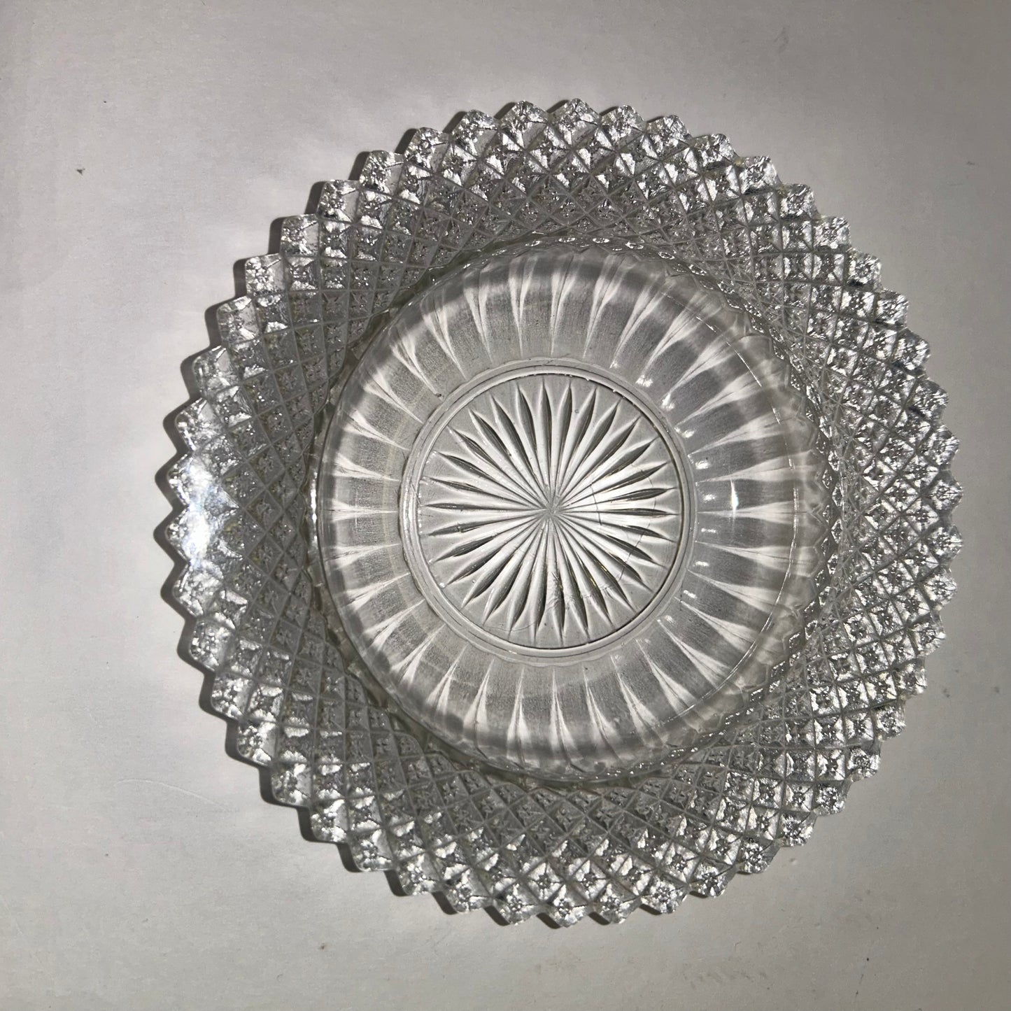 Vintage Princess Diamond Cut Crystal Glass Decor Plate and Bowl (Set of 3)