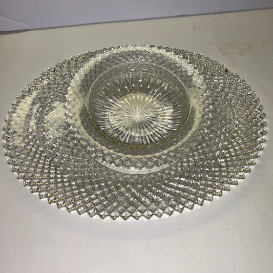Vintage Princess Diamond Cut Crystal Glass Decor Plate and Bowl (Set of 3)