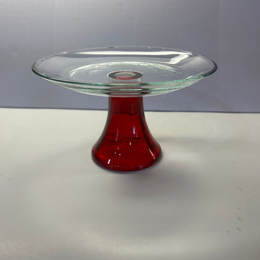 Red Pedestal Glass Dessert Dish 10in