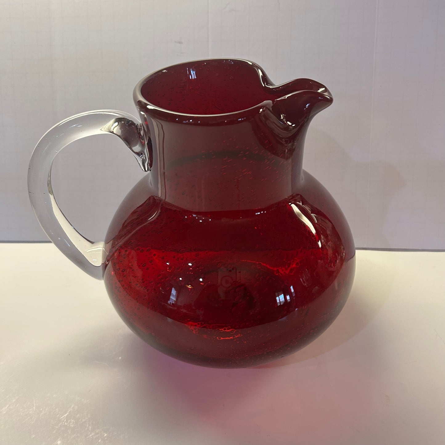 Ruby Red Glass Pitcher w/ Clear Handle