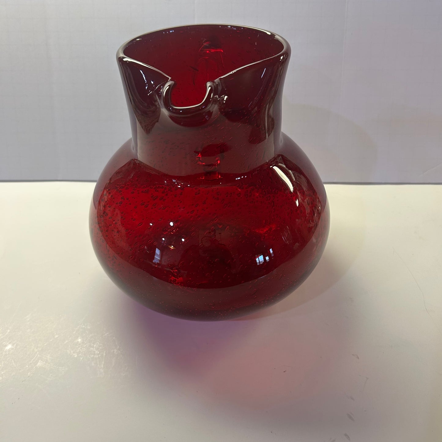 Ruby Red Glass Pitcher w/ Clear Handle