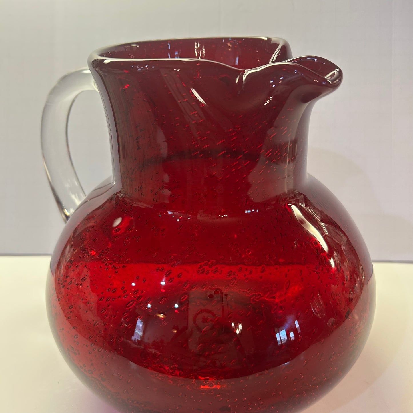 Ruby Red Glass Pitcher w/ Clear Handle