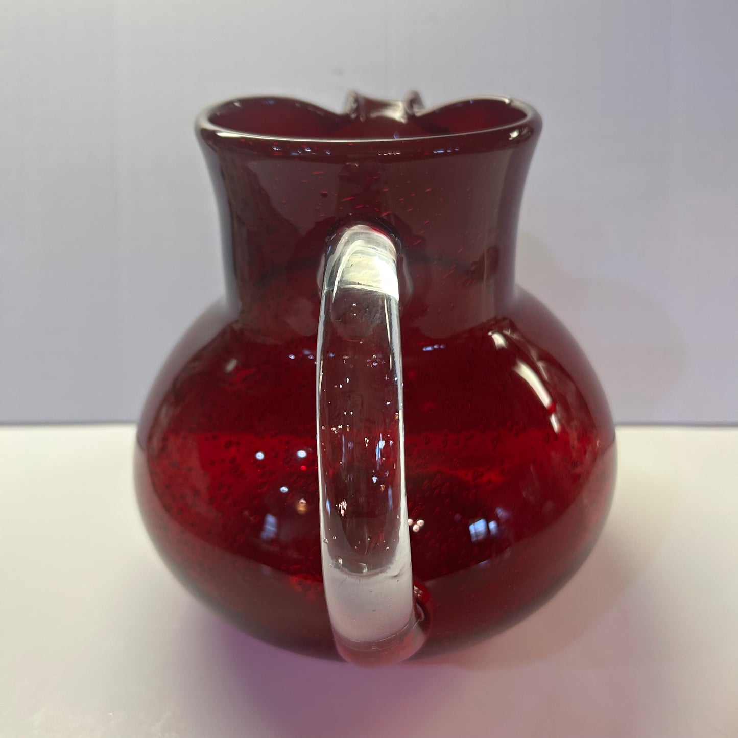 Ruby Red Glass Pitcher w/ Clear Handle