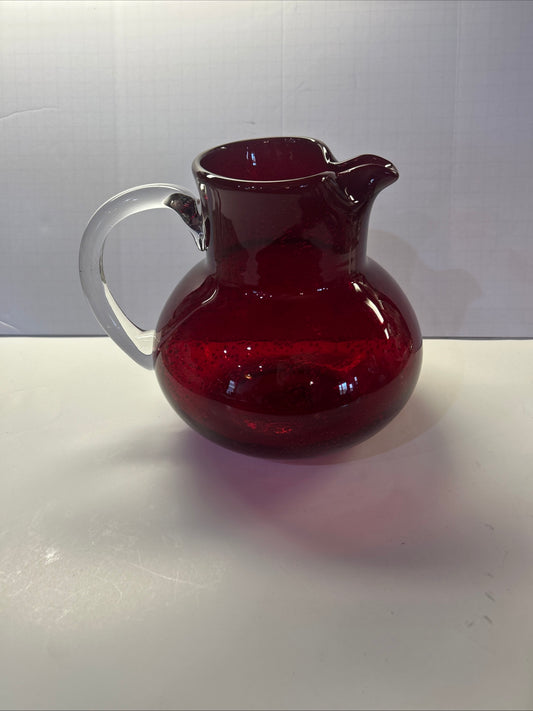 Ruby Red Glass Pitcher w/ Clear Handle