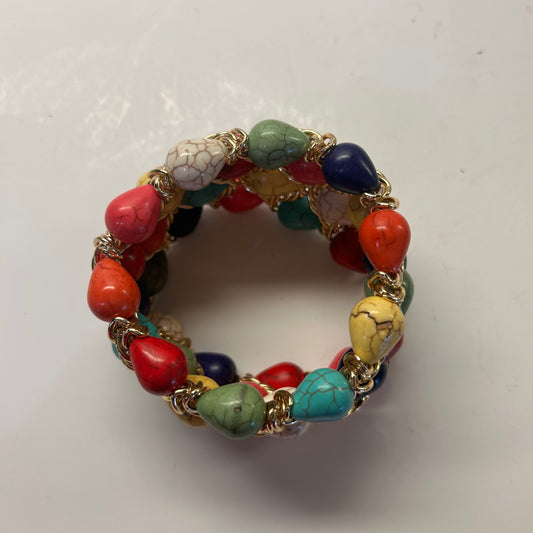 Multi-Color and Gold Beaded Bracelet w/ stretch (Lg size) stretch