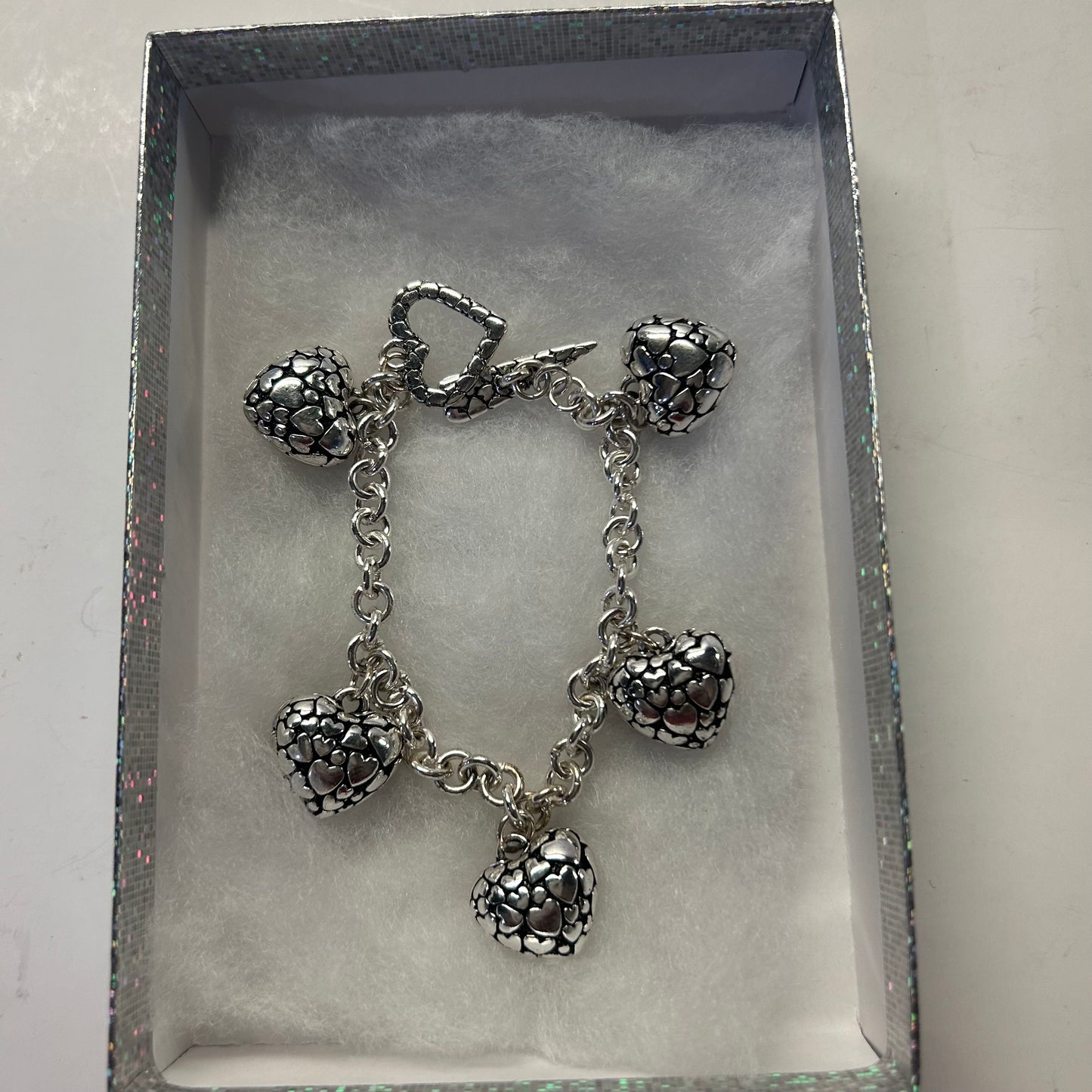 Silver Heart Charm Bracelet (Lg size)