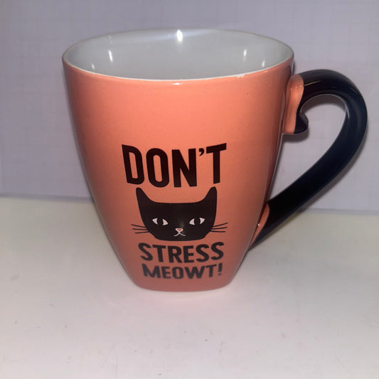 Pink Mug "Don't Stress Meowt!" w/ Black Cat