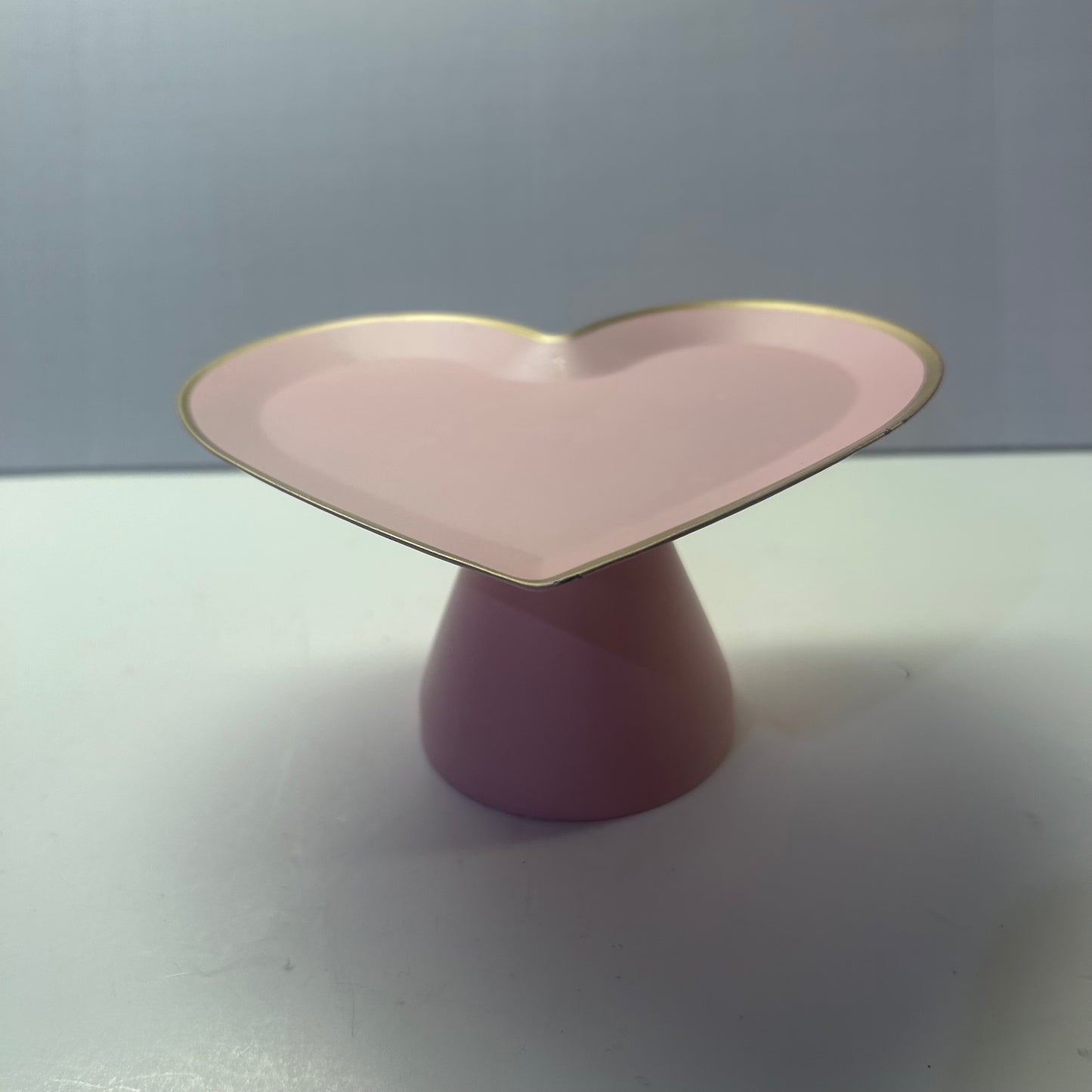 Pink Heart Pedestal Trinket Dish w/ Gold Trim