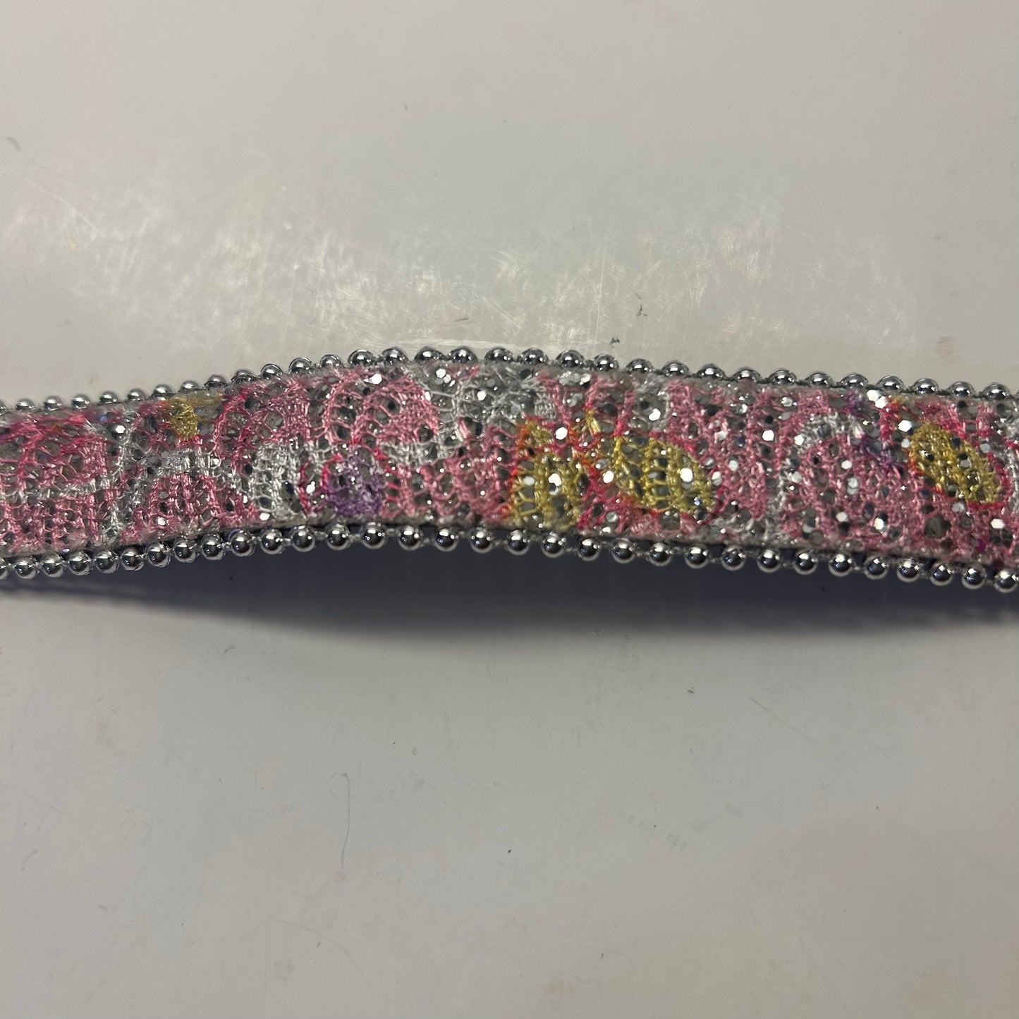 Pink Glitter Belt w/ Silver Beaded Trim for Girls 31”