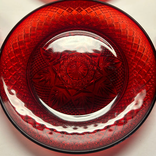 Vintage Cristal D’Arques-Durand Ruby Red Diamond Star Pattern Plates (Set of 6)