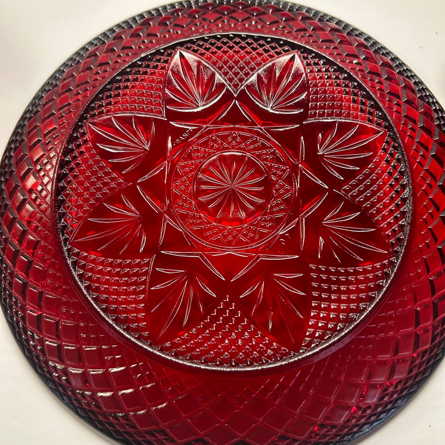 Vintage Cristal D’Arques-Durand Ruby Red Diamond Star Pattern Plates (Set of 6)